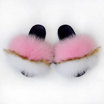 China Lightweight Custom Slippers Slides Pack Luxury Fox Fur Slide For Women for sale