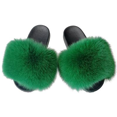 China Lightweight Wholesale Custom Full Fur Slippers Cute Ladies Fox Fur Slippers For Women for sale