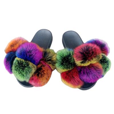 China Wholesale lightweight pom pom fur slides for women baby kids smudge raccoon fur slides for sale