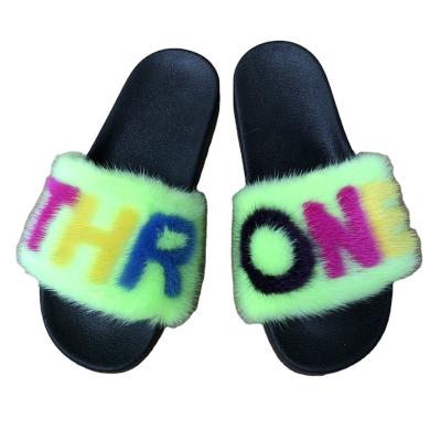 China Cushioning 2021 Wholesale Mink Fur Slides With Big Logo Fur Slippers Slides for sale