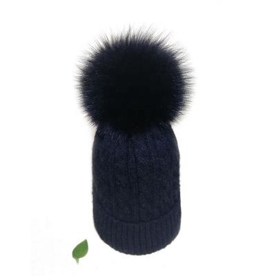 China Plush Knitting Circular Hat Machine Hat Knit Wool Beanie Hat 2pcs Knitted Fox Fur Ball for sale