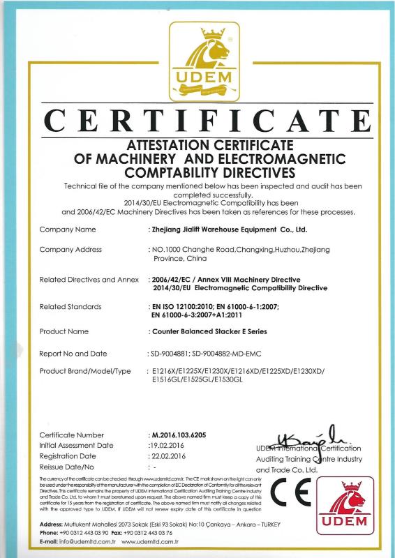 CE certificate-2 - Zhejiang Jialift Warehouse Equipment Co., Ltd.