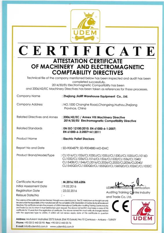 CE certificate-3 - Zhejiang Jialift Warehouse Equipment Co., Ltd.