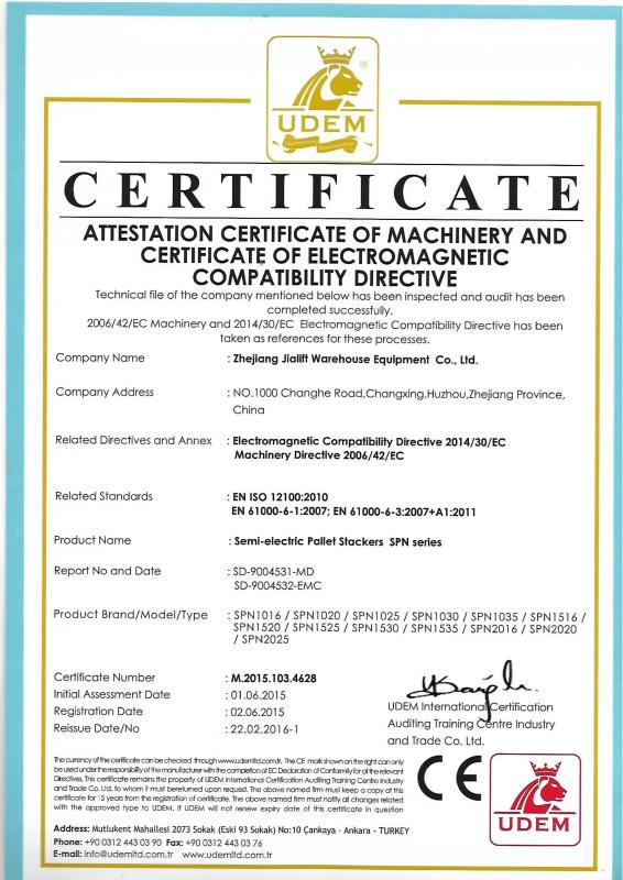 CE certificate-4 - Zhejiang Jialift Warehouse Equipment Co., Ltd.