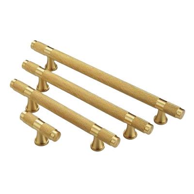 China Modern Decorative Knurled Solid Brass Europe And American Style Furniture Cabinet T Bar Handle For Drawer Dresser Cupboard Pull for sale