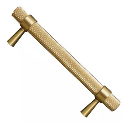 China European Modern American Style Brass Ring Cupboard Decorative Knurled Brass Leg Furniture Solid Bar Cabinet T Bar Wardrobe Handle for sale