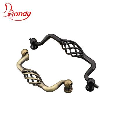 China Traditional Classic Iron SIZE 78MM Antique AB Black AC Birdcage Shape Swing Design Steel Handle for sale