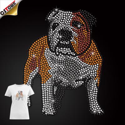 China Environmental Friendly Wholesale Rhinestone Bulldog Pattern Iron On Transfers Design For Clothing Stock Heat Transfers for sale