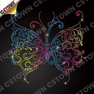 China Free Sample Flatback Butterfly Heat Transfer Custom Rhinestone Heat Transfers Custom Brand Rhinestone Transfers for sale