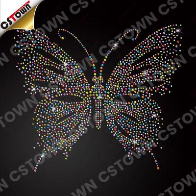 China Flatback Custom Design Bling Foil Dmc Flatback Hotfix Iron On Butterfly Rhinestone Heat Transfer T-Shirt Custom for sale