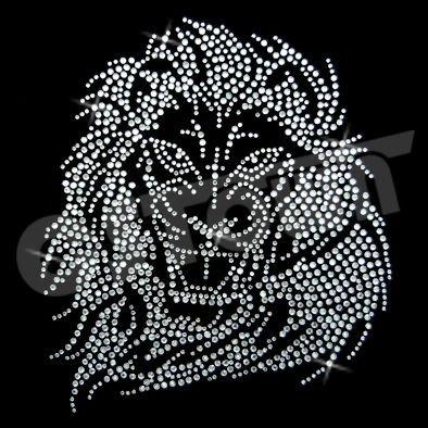 China Shiny Flatback Sparkle The Lion Motif Rhinestone Heat Transfer Design Hotfix Custom Stickers for sale