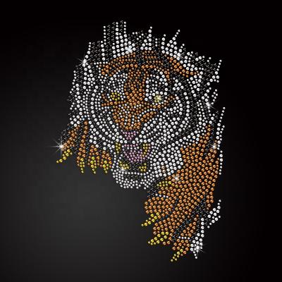 China Custom Flatback Bling Tiger Hot Fix Rhinestone Designs Rhinestone Heat Transfer for sale