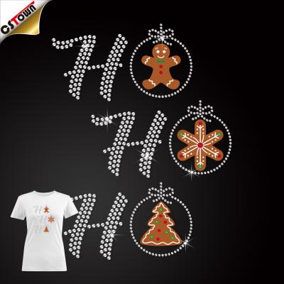 China Custom Flatback Heat Press Stickers Gingerbread Man Christmas Pattern Rhinestone Transfer Designs For T Shirts for sale