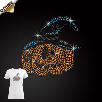 China Crawling Halloween Pumpkin Ghost Bling Custom Happy Trick or Treat Iron on Rhinestone Transfer for Kids for sale