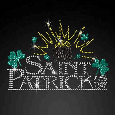 China Other Festival Design St Patricks Day Rhinestone Transfer Shamshock Iron On Heat Transfer For Kids for sale