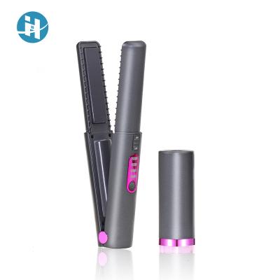 China 2022 New Products New Arrivals Custom Box Car Styling USB Mini Hot Iron Comb Ceramic Rechargeable Portable Hair Straightener Curler for sale