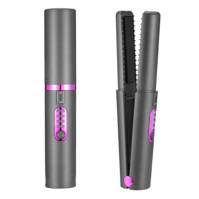 China Shenzhen Car Tending Products 2022 New Arrivals USB Mini Hot Iron Comb Ceramic Rechargeable Portable Hair Straightener Curler for sale