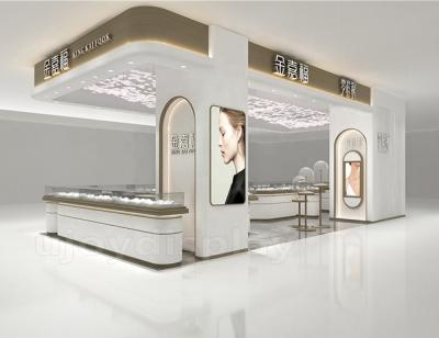 China Luxury Mall Kiosk Modern Jewelry Kiosk With Column White Covered Jewelry Mall Kiosk for sale