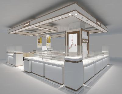 China Luxury Mall Kiosk Elegant Jewelry Kiosk With Ceiling Wood Veneer Jewelry Display Kiosk In Mall for sale