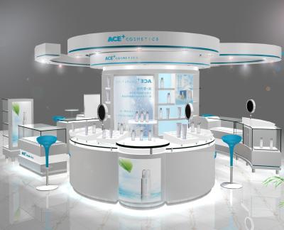 China Modern Round Cosmetics Kiosk Skin Care Cosmetics Display Kiosk Curved Counter For Cosmetic Shop for sale