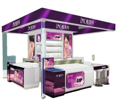 China Modern Bespoke Cosmetics Kiosk With Covered Column , Cosmetic Makeup Mall Kiosk Shop Design Furniture for sale