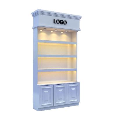 China European modern antique cosmetic cabinet makeup display cabinet with shelves and LED lighting in cosmetic store for sale