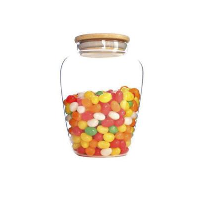 China Custom Wholesale Fancy Borosilicate Glass Food Storage Kitchen Jars With Wooden Screw Cap Lid for sale