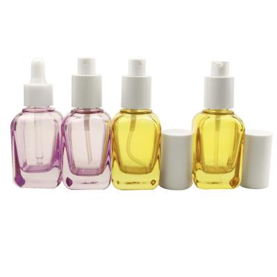 China Empty Cosmetic Packaging Amber Dropper Serum Glass Eye Drop Bottles 30ml 60ml 1oz Square High Quality Cosmetic Skin Care for sale