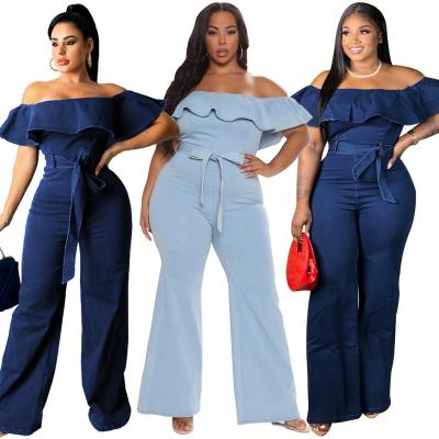 China Plus Size 2021 Selling Autumn Clothing Stretch Rompers Lady Full Denim Overalls Women Washed Jeans For Woman for sale