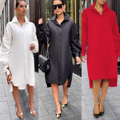 China Plus Size Sleeve Lapel Dry Cleaning Long Suck Long Shirt Dresses Women Fall Casual Loose Winter Shirt Dress for sale