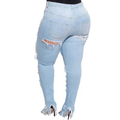 China Waterproof Women's Denim Women's Blue Elastic Trousers and Jeans Ripped Jeans Women for sale