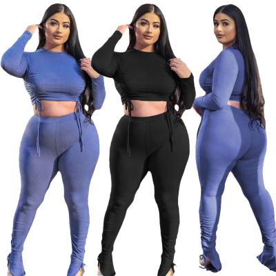 China 2021 Viable Plus Size Fall Drawstring Ladies Tops With 4XL Plus Size Pants Fall Overall Woman for sale