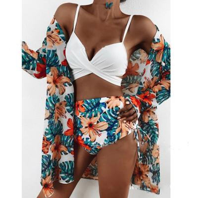 China Breathable swimwear European and American swimsuit 2021 new net Gauze Split Body Three-piece Bikini for sale