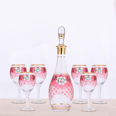 China Bohemian Water Set Water Pot Sustainable Hand Made Glass Cups With Hand Cut Pattern for sale