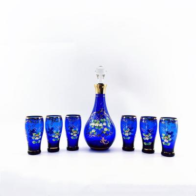 China Europe Wholesale Golden Bohamia Decorative Blown GlassJars With Cups 7 Pcs In A Set For Home Decoration for sale