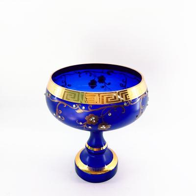 China Eco - Friendly Ready To Ship Classic Luxury Handmade Glass Candy Jar Arabian Fruit Bowl With Gold Rim for sale