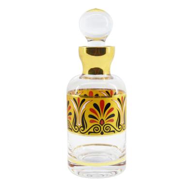 China Real Gold Decoration German Arabic Style Attar Glass Essential Oil Perfume Glass Bottles For Dubai Market for sale