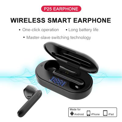 China In-Ear P25 Tws 5.0 Deep Bass Wireless Headphone In-Ear Mobile Phone Headset High Fidelity Stereo Earbuds With LED Display for sale