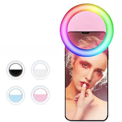 China Custom Logo RGB Selfie Ring Light for Mobile Phone Video Camera Dry Battery Dimmable Mini Round Fill Lamp Portable Light for sale