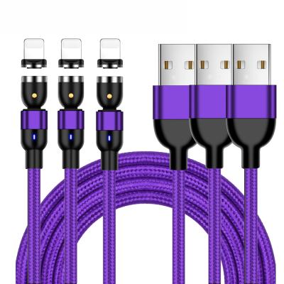 China 180 degree+360 Degree Rotation Cable On Stock 540 Degree Rotation Luminous Magnetic Usb Cable 3 In 1 Fast Charging Cord For I Phone for sale