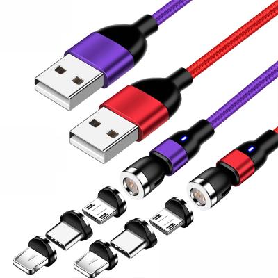 China Strong Magnetic Adsorption Nylon Braided Magnetic Right Angle Fast Charger Phone Micro USB Data 3A Charging Wire 90 Degree Cable For Samsung Xiaomi Phone for sale