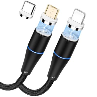 China Wholesale 3A Speed ​​LED Fast Charging Magnetic Nylon Braided Wire 3 In Type C Charger 1Micro USB Magnetic Cord for sale