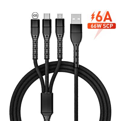 China 6A/5AFast Charging Speed ​​3 In 1 Fast Fast USB Cable 6A Charging Wire Charger Type-C/Micro USB Data Cable/IOS For Mobile Phone for sale