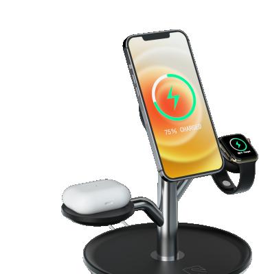 China Magnetic Radio Bestselling Fast Charging Desktop 3 in 1 Wireless Phone Charger 15W Qi Fast Charging Stand for Apple Watch Air Pod3 for sale