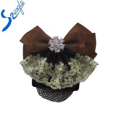 China New Design Fashionable Wholesale Bun Cover Net Bowknot Women Hair Clip for sale