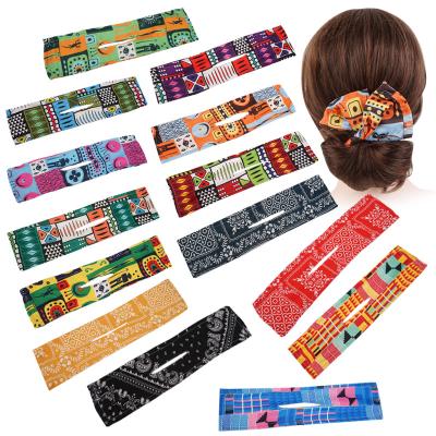 China Amazon Popular Women 2 Colors Fashion Hair Bands Headband Printing Hairpin Hair Twist Chic Multicolor Cloth Magic Clip Skillful Bun For Ha for sale