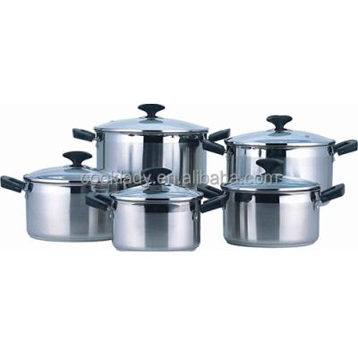 China Sustainable hot sale 10pcs stainless steel cookware set saucepot casserole cooking pot for sale