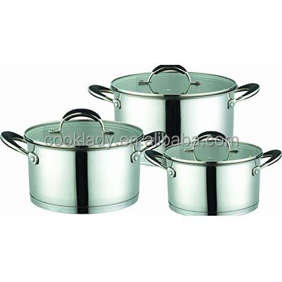 China Sustainable 6pcs Silicon Handle Stainless Steel Cookware Set With Flat Glass Lid for sale