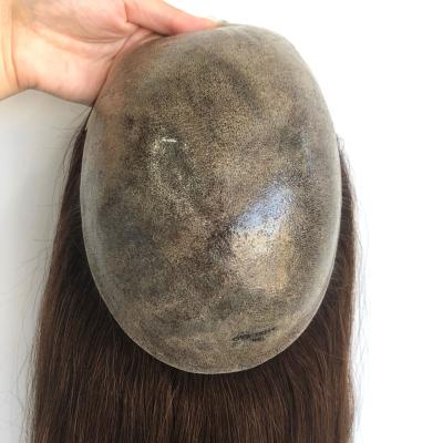 China HQ Long Straight Hair Skin Toupee 100% Women Hairpiece BROWN PU Injected for sale