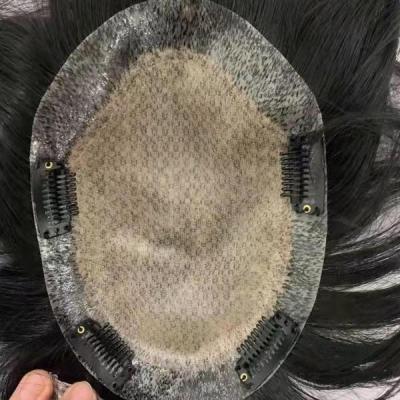 China Silk Bottom Hair Topper HQ Virgin Hair Clip On Men 100% Hair Topper for sale